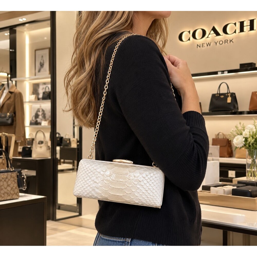 Coach Madison Pinnacle 51550 Ivory Python Embossed Leather Minaudiere Clutch